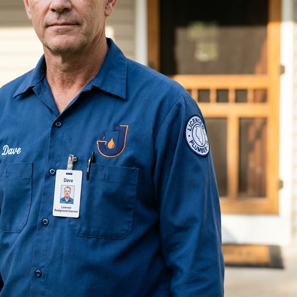 Licensed plumber showing ID badge in Rock Springs, WY