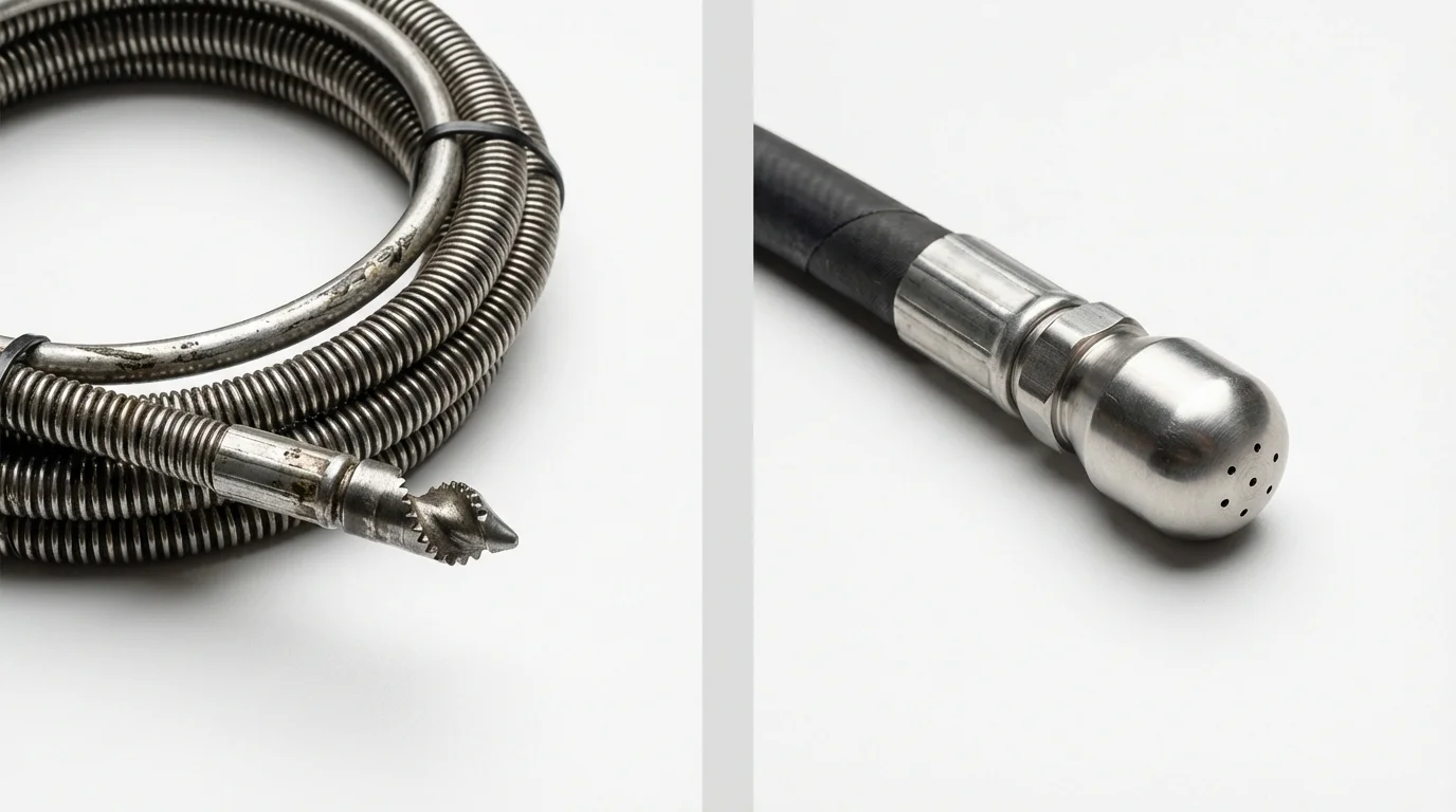 Drain snake cable and hydro jetting nozzle used for drain cleaning in Rock Springs, WY