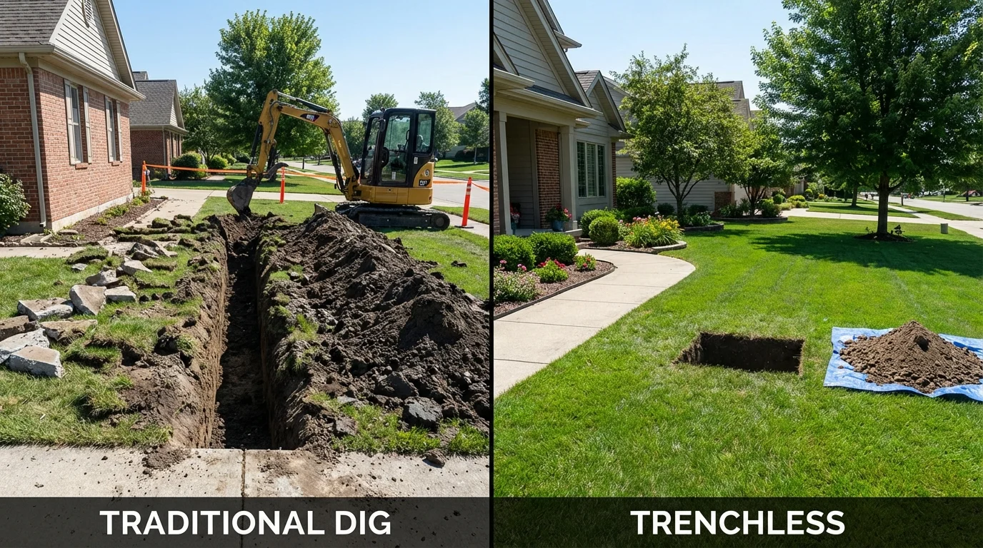 Trenchless sewer repair with minimal yard damage versus traditional excavation in Rock Springs, WY
